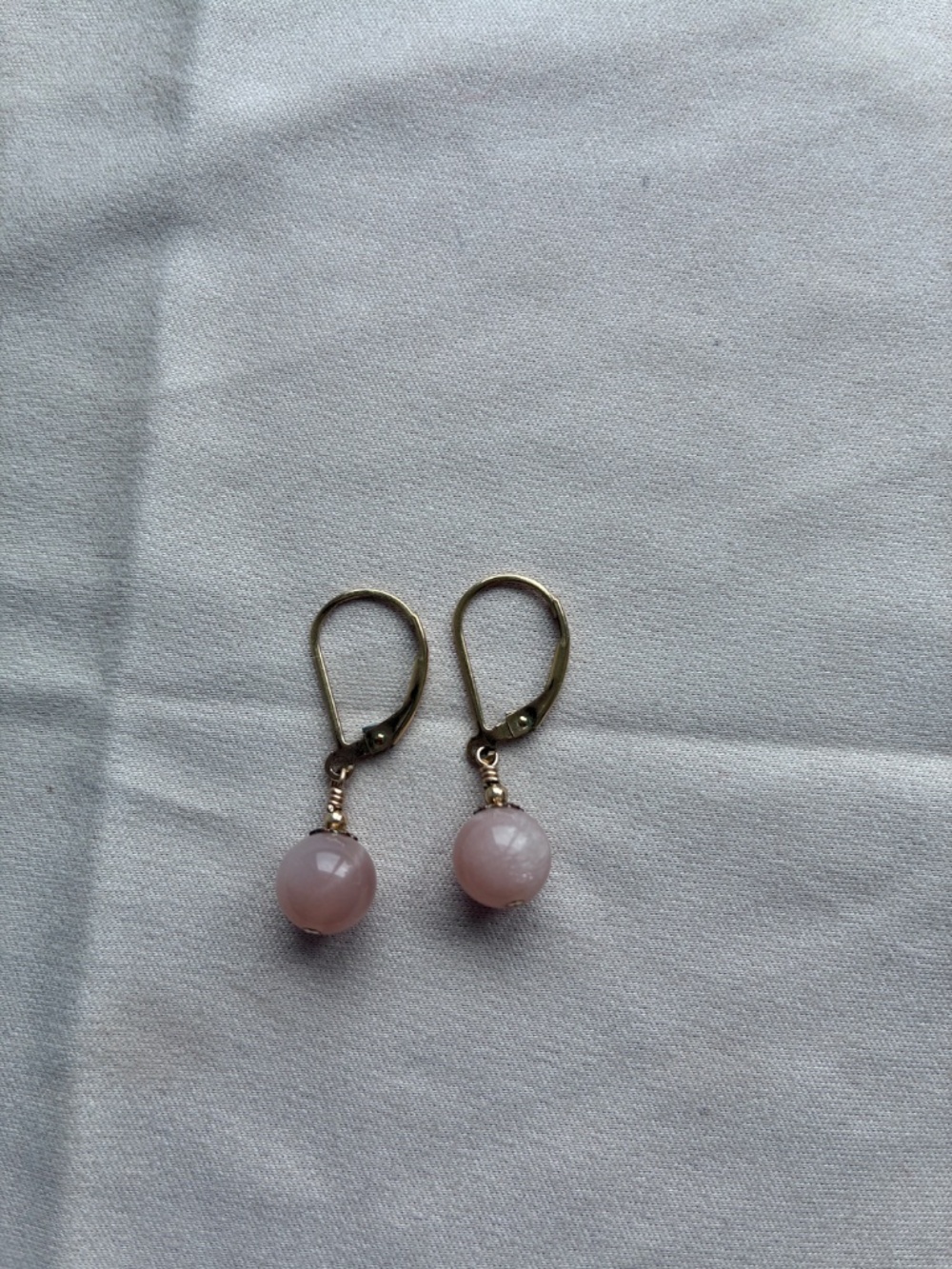 Genuine Pink Moonstone 14k Gold-Filled Leverback Earrings - Picture 1 of 4